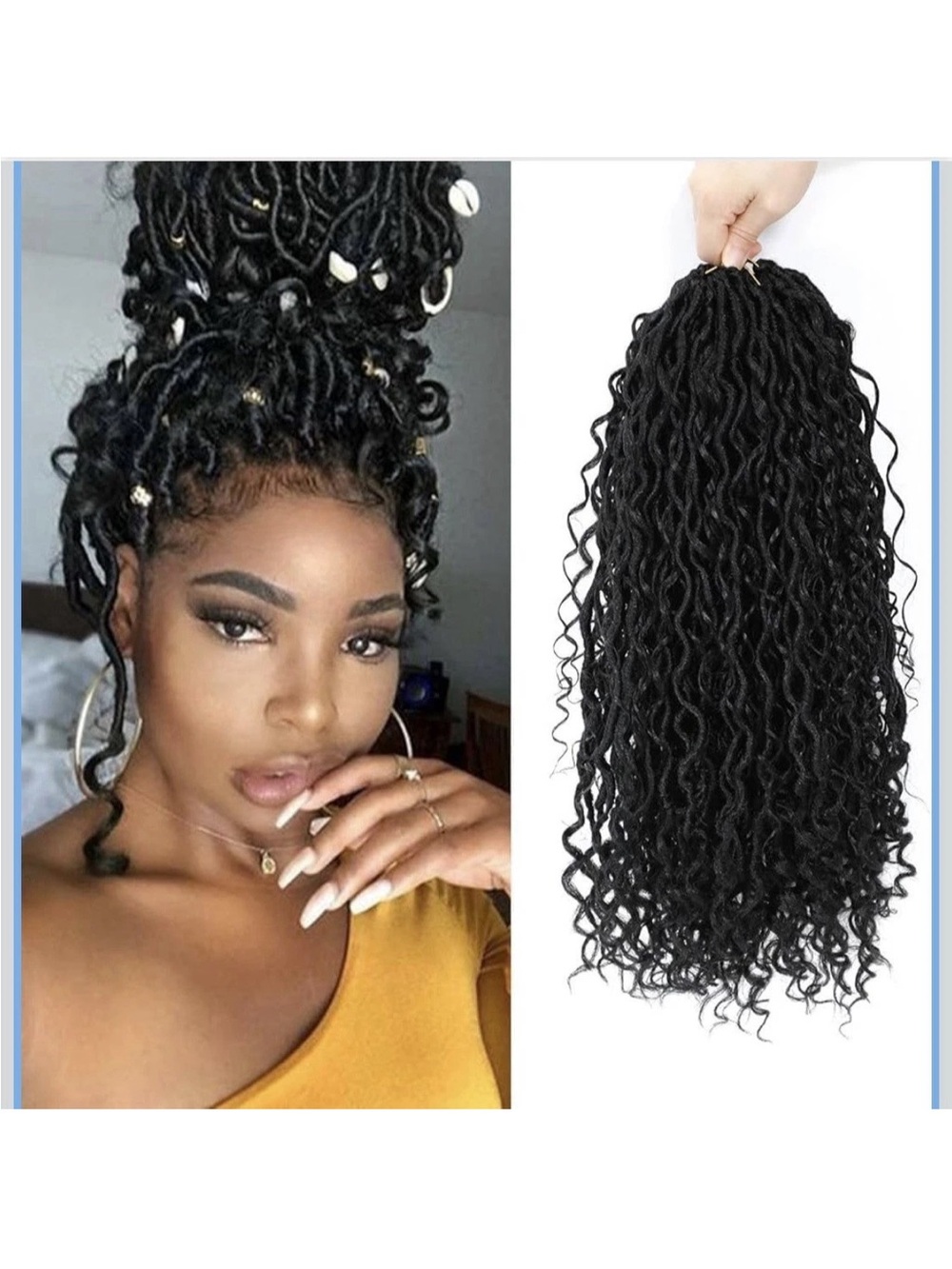 Goddess Crochet Faux Locs 18 inches 1B Dark Boho Curly Ends River Hippie